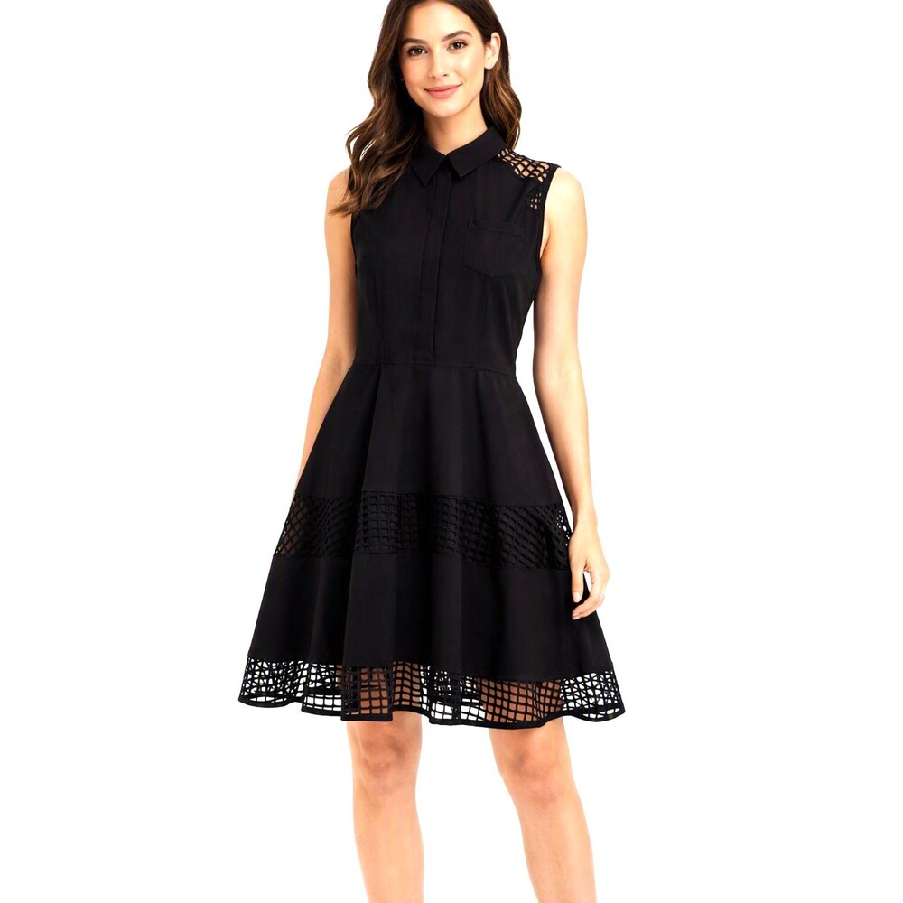 Signature Collection Black Collared Sleeveless Dress Peekaboo Panels Size XL